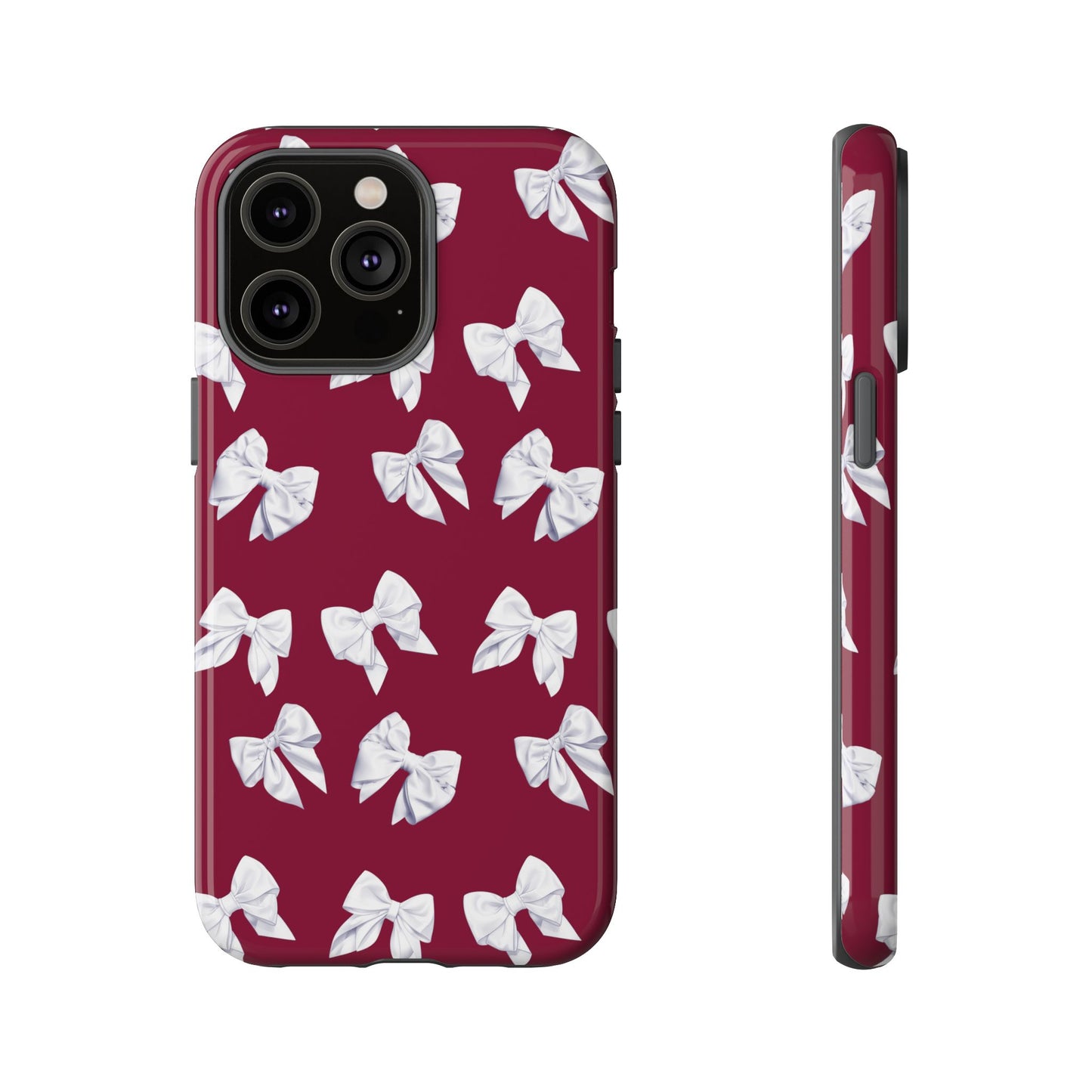 Bow Phone Case White on Burgundy