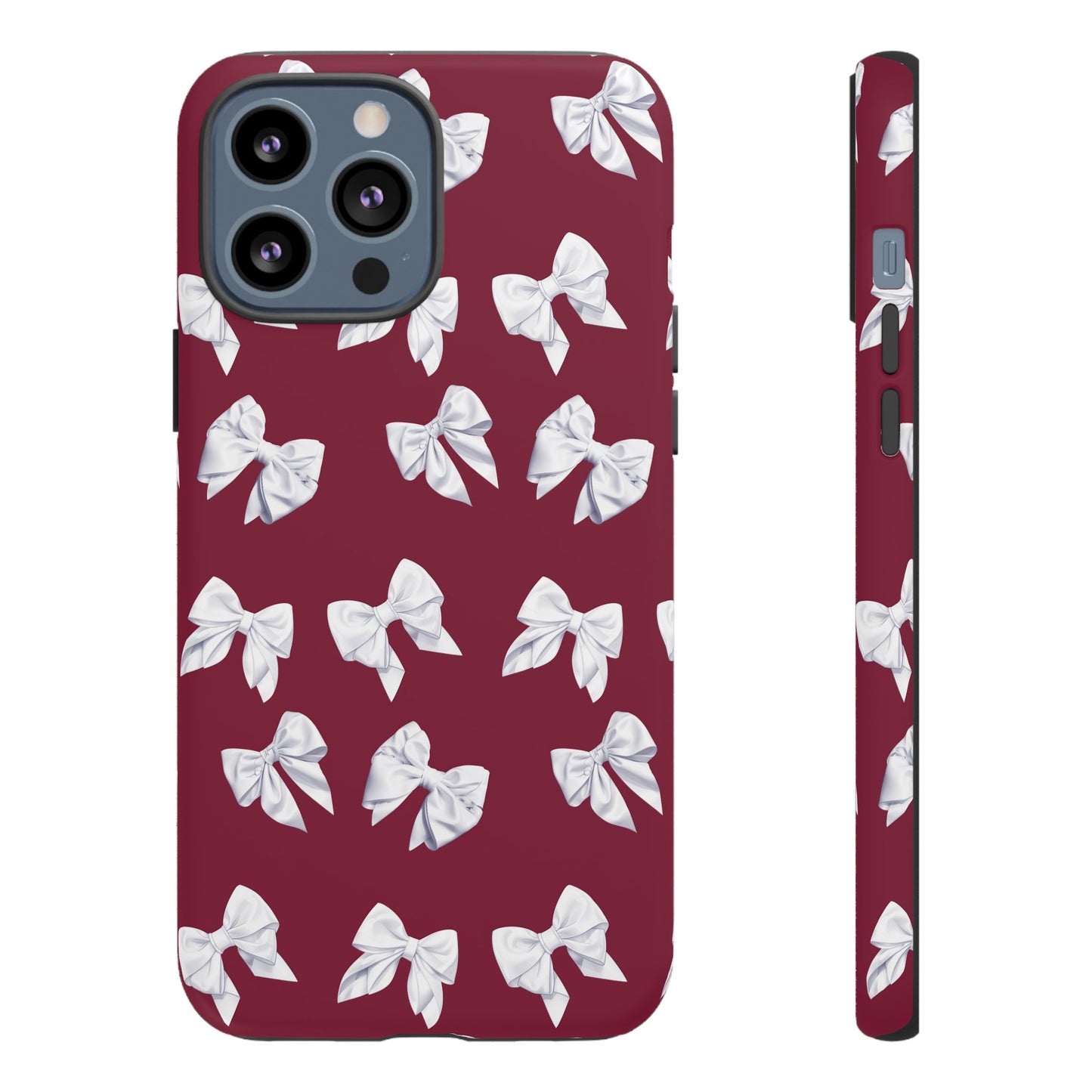 Bow Phone Case White on Burgundy