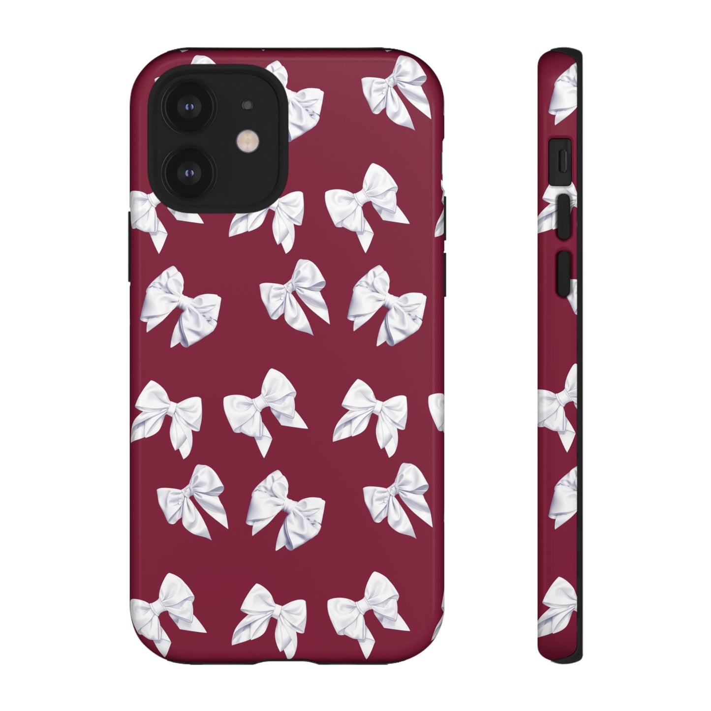 Bow Phone Case White on Burgundy