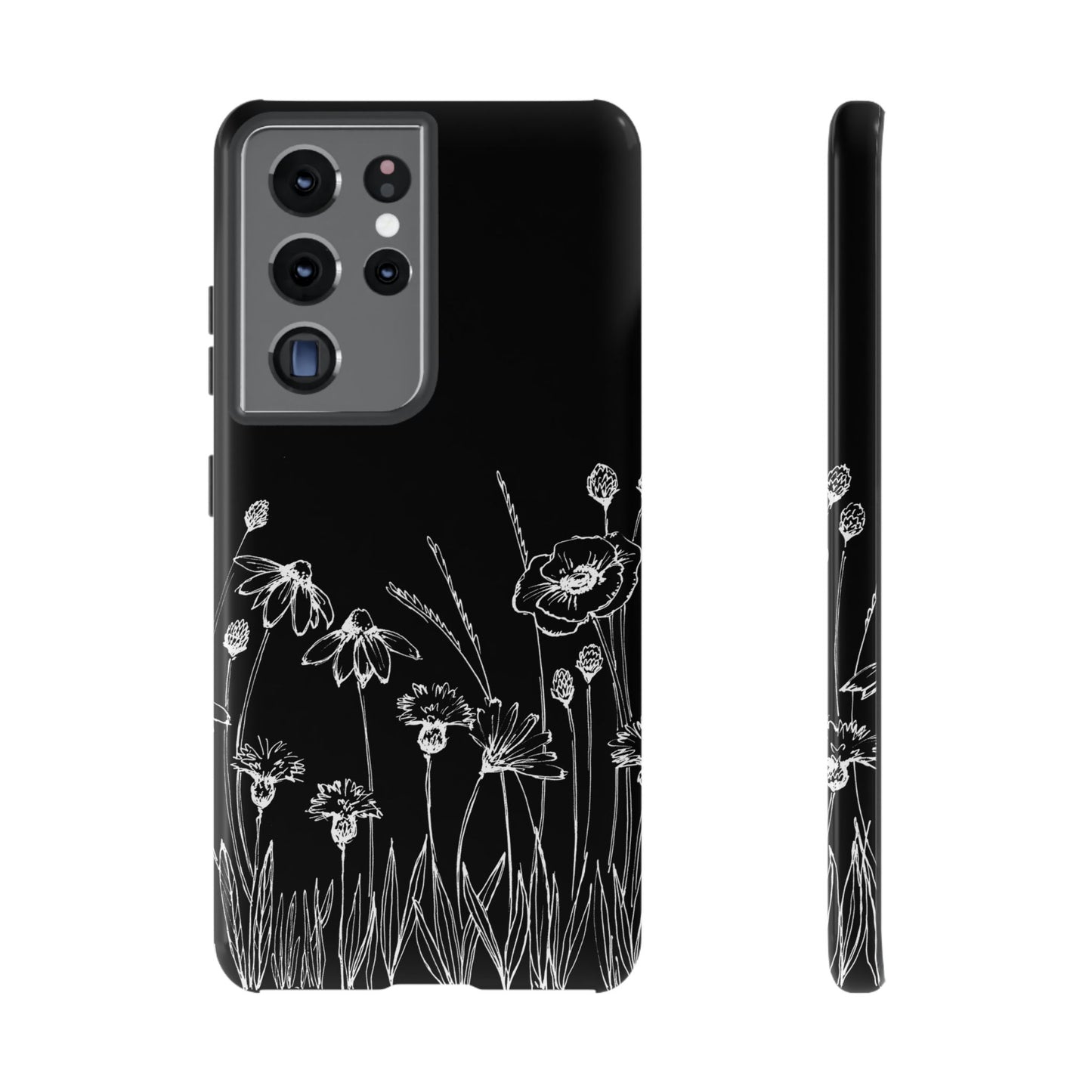 Doodle Flower Phone Case Black