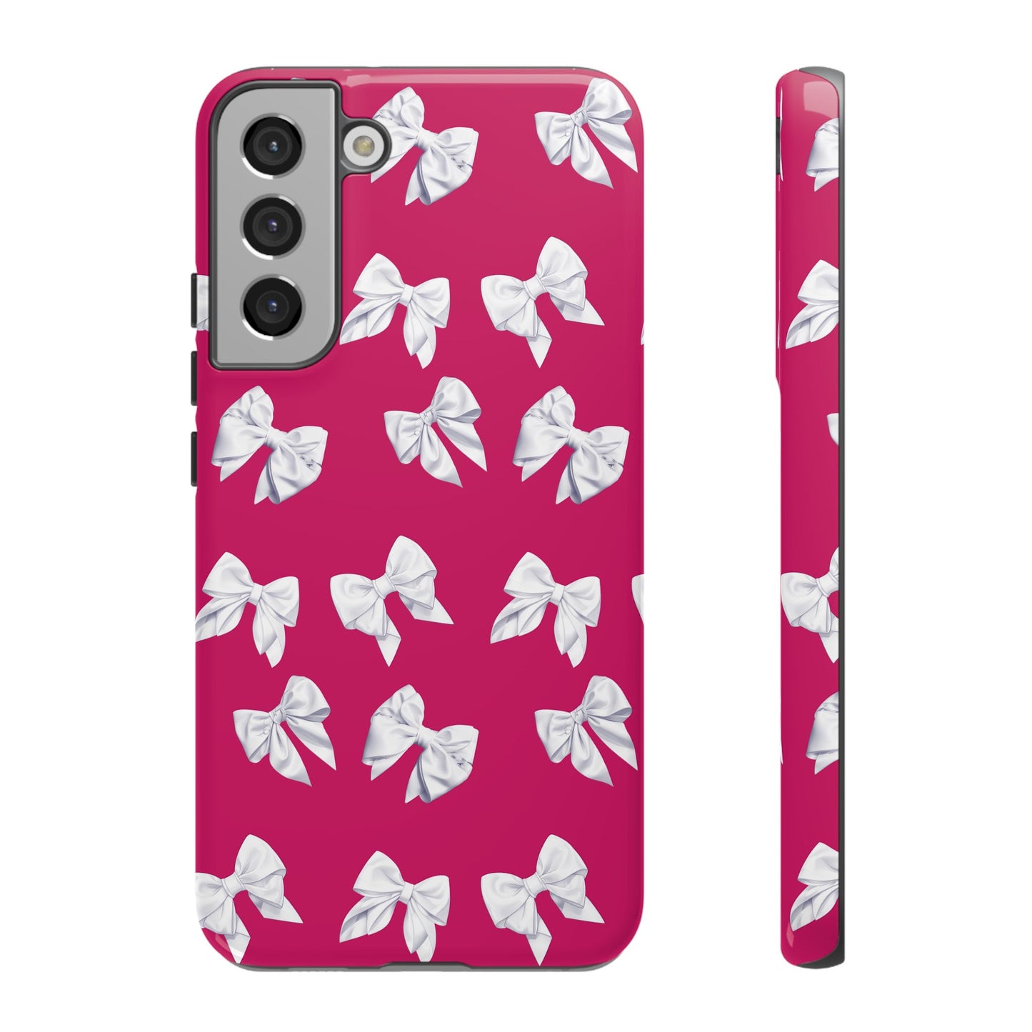 Bow Phone Case White on Hot Pink