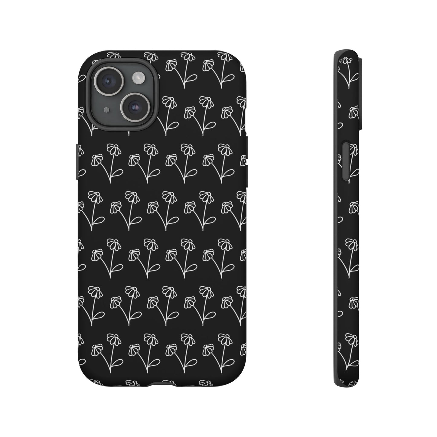 Doodle Flowers Phone Case Black