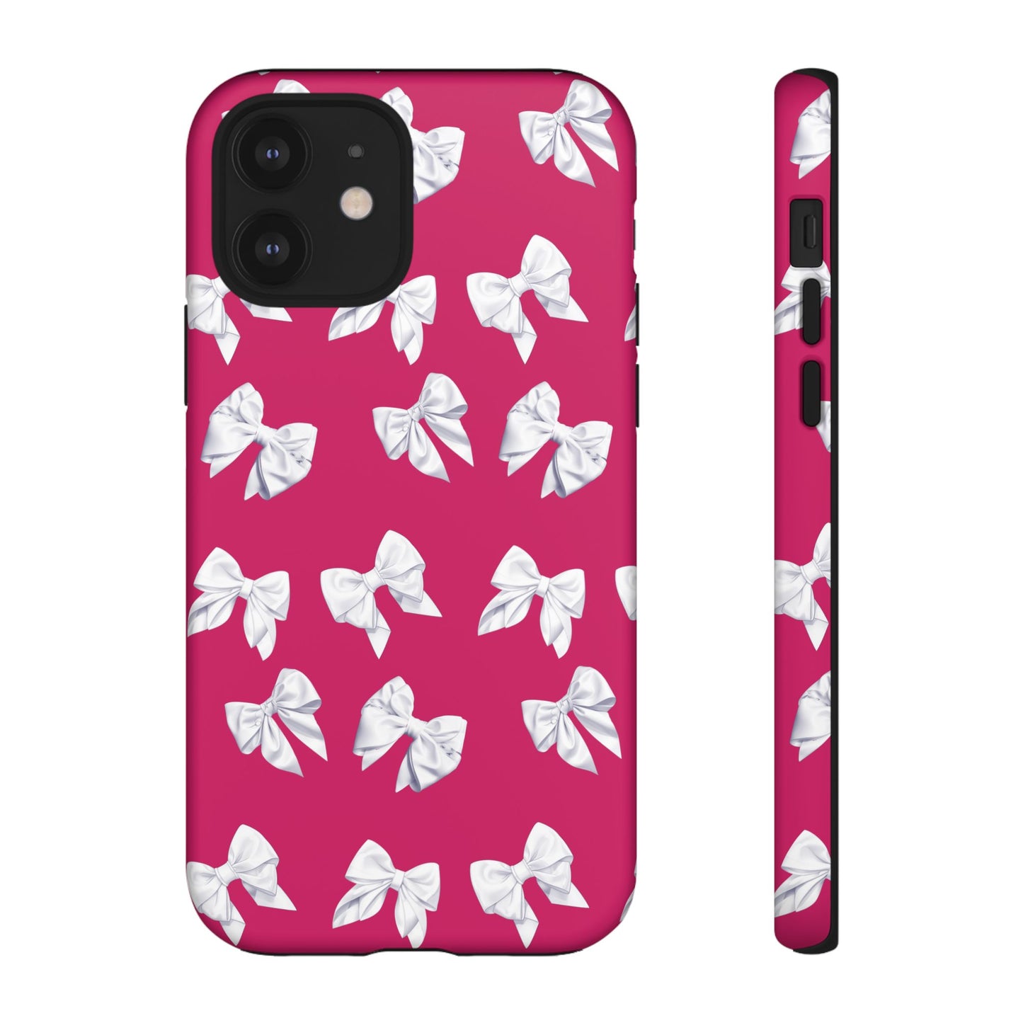 Bow Phone Case White on Hot Pink