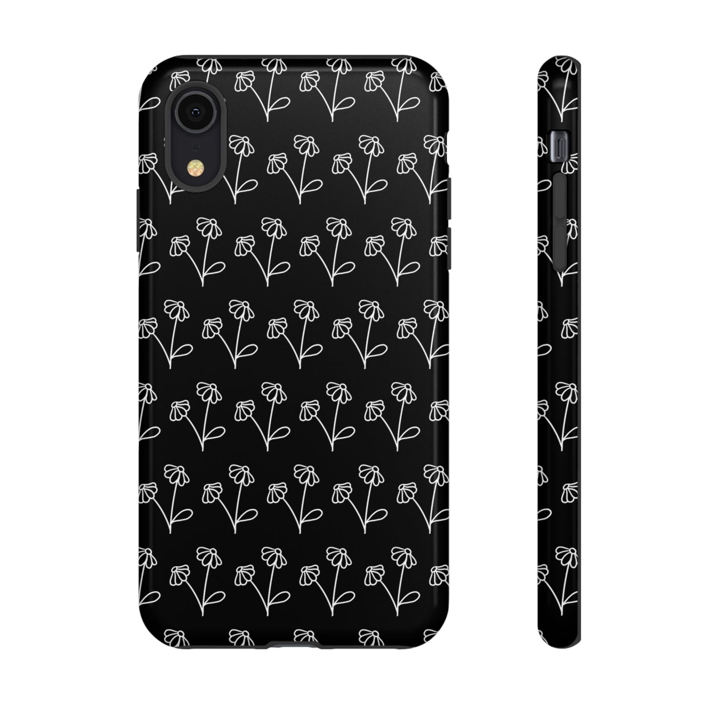 Doodle Flowers Phone Case Black