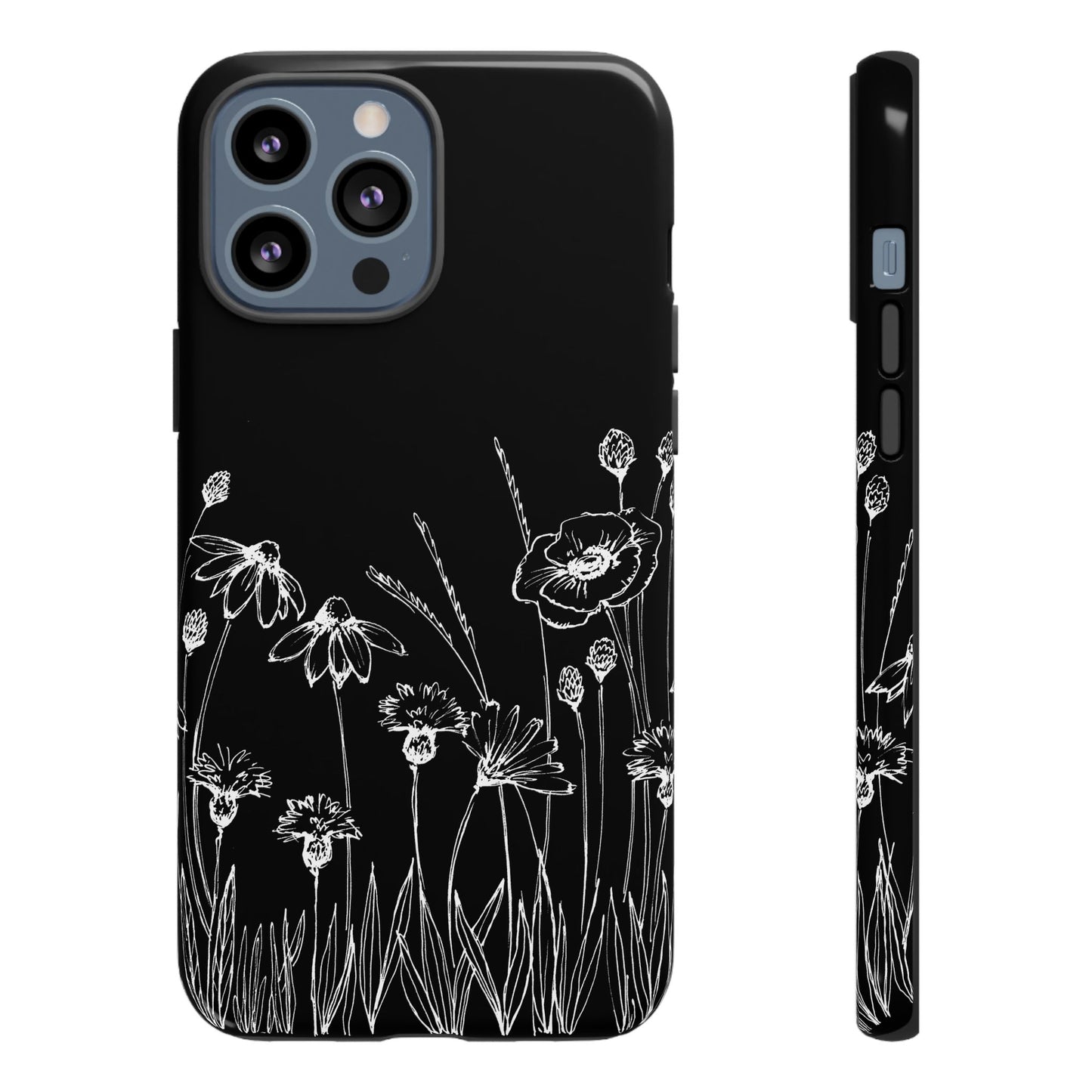 Doodle Flower Phone Case Black