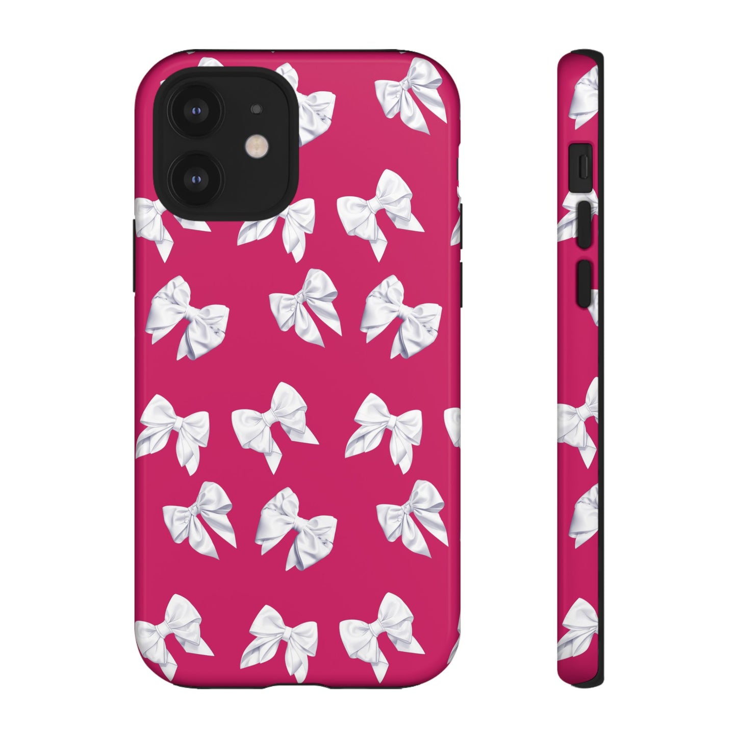 Bow Phone Case White on Hot Pink