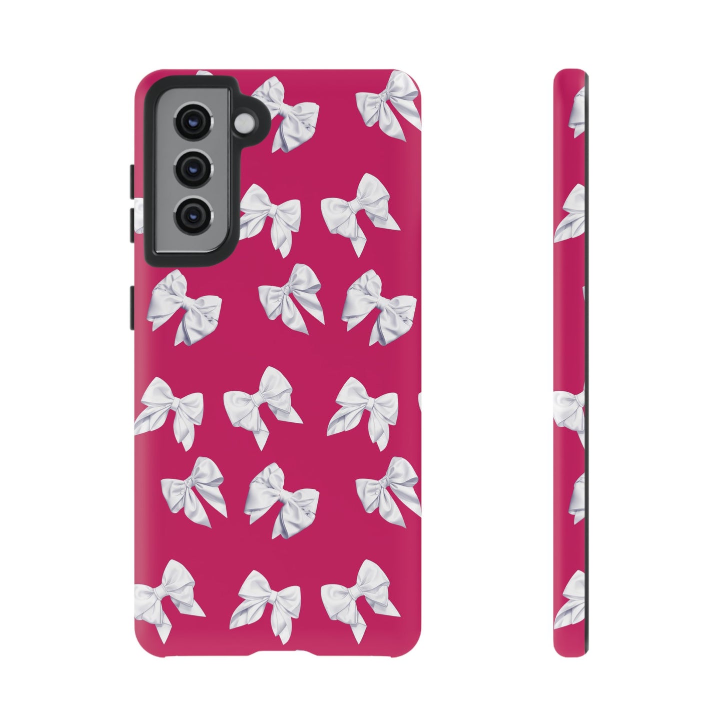 Bow Phone Case White on Hot Pink