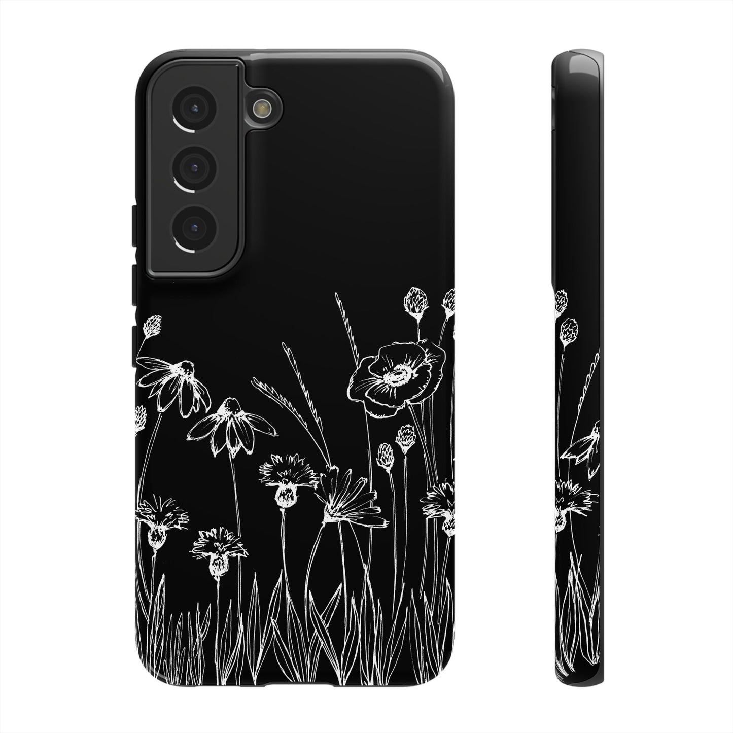 Doodle Flower Phone Case Black