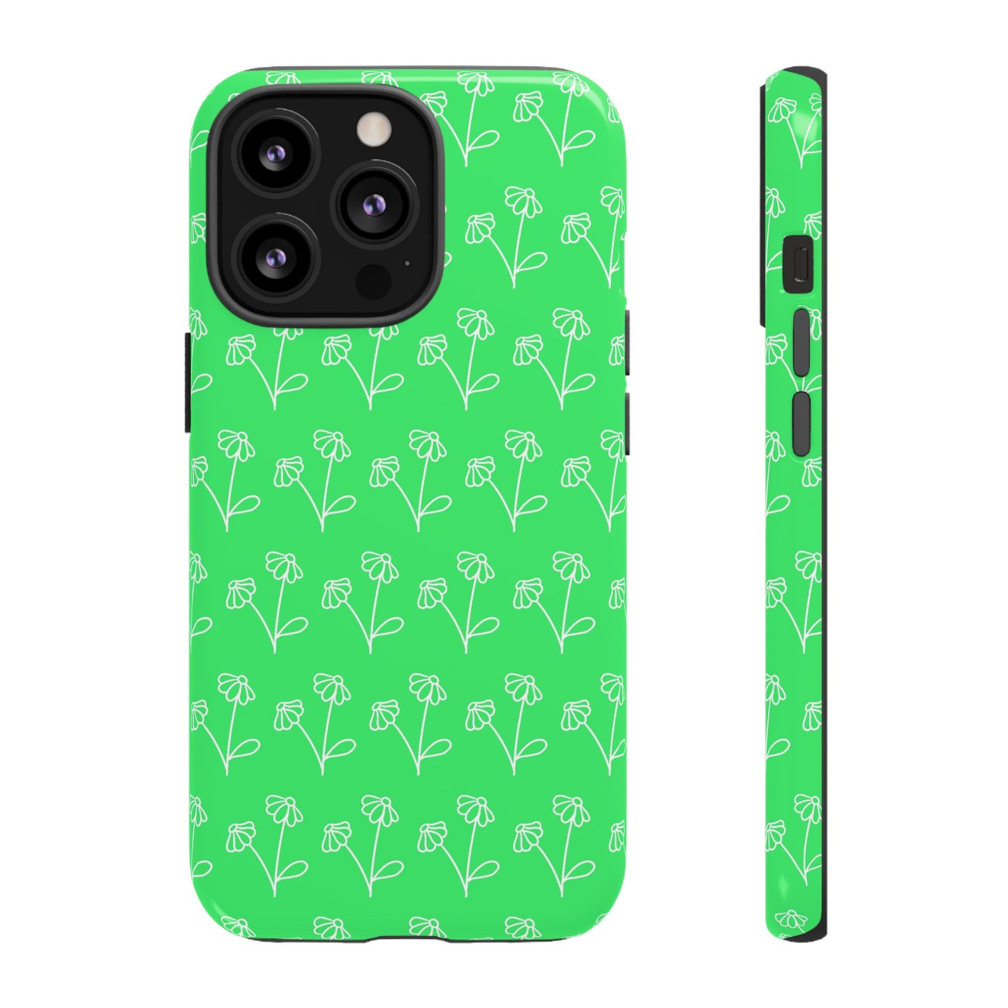 Doodle Flowers Phone Case Bright Green