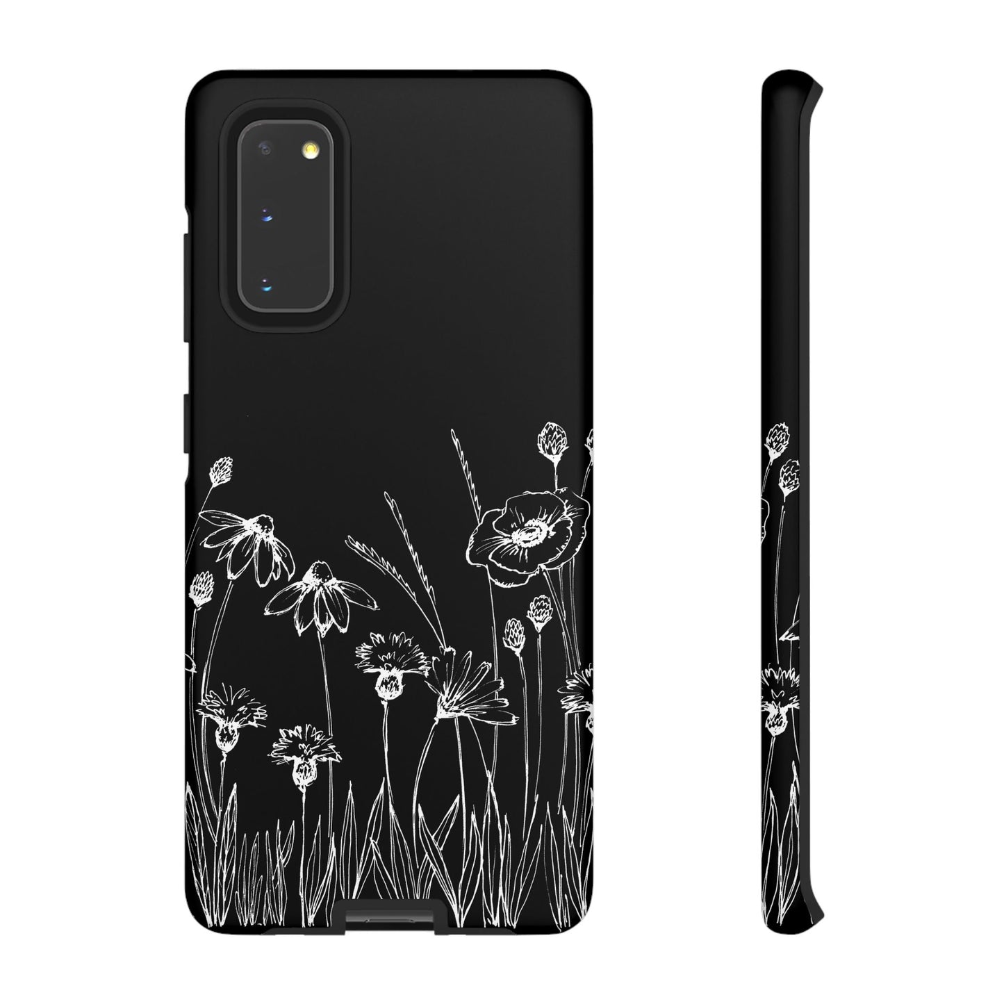 Doodle Flower Phone Case Black