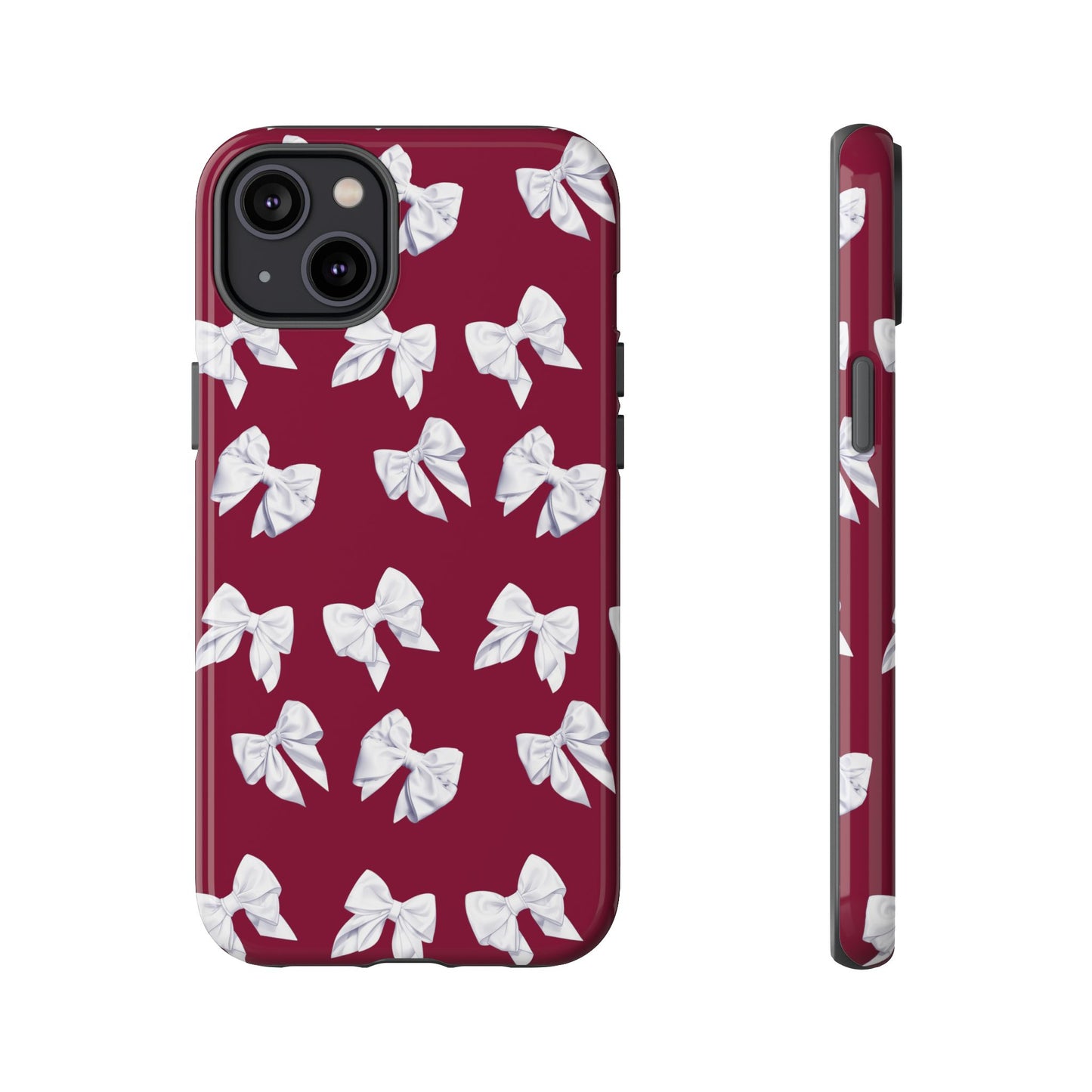 Bow Phone Case White on Burgundy