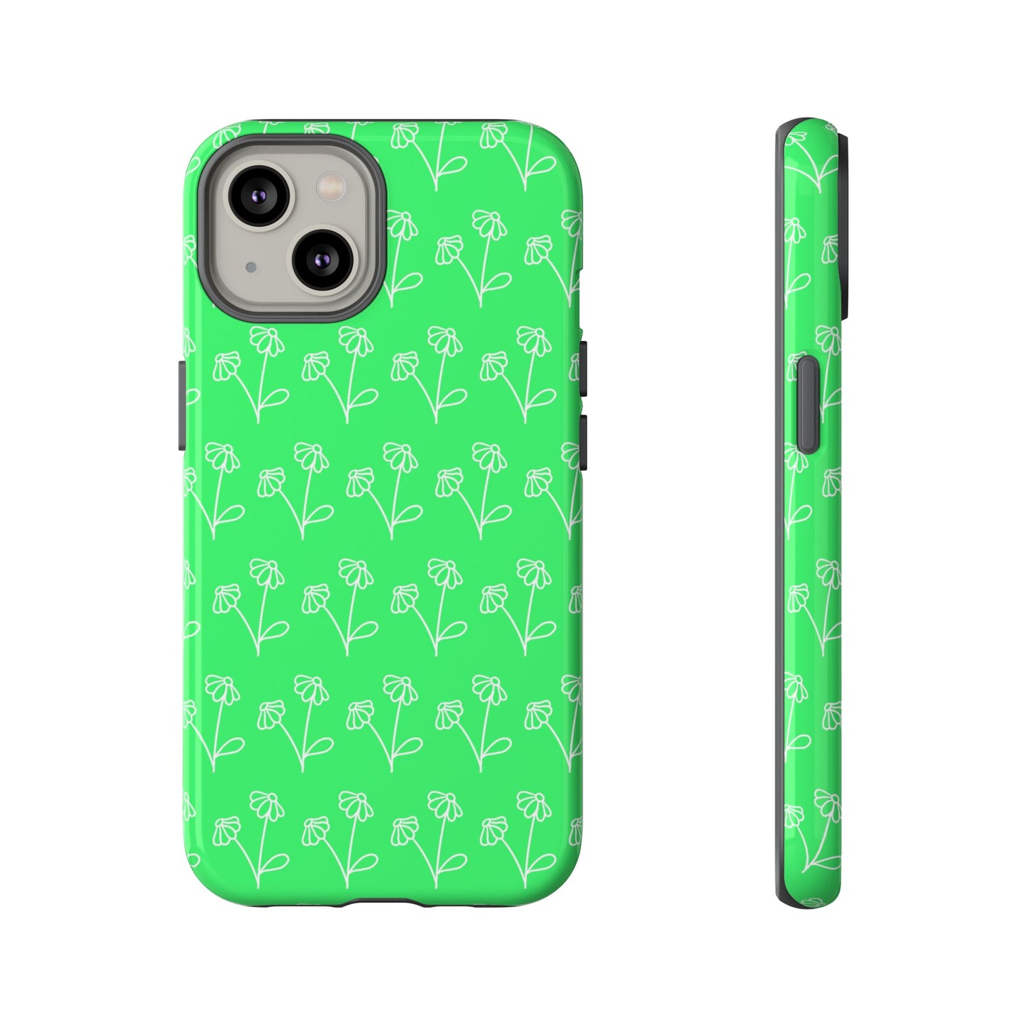 Doodle Flowers Phone Case Bright Green