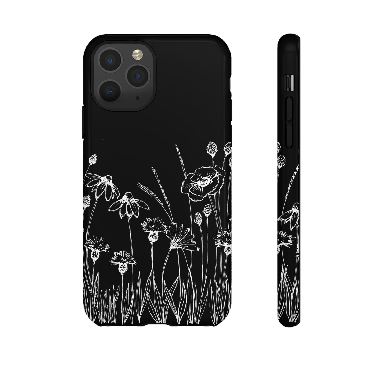 Doodle Flower Phone Case Black