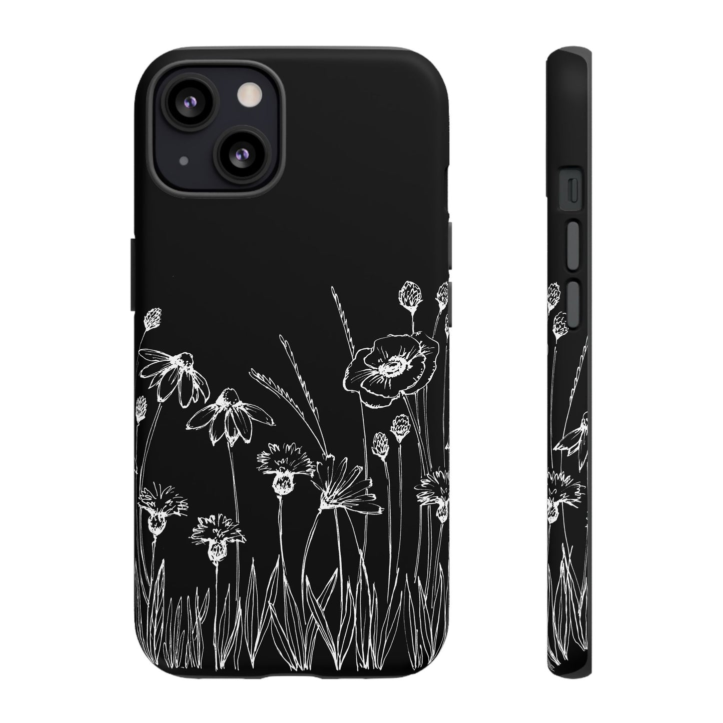 Doodle Flower Phone Case Black