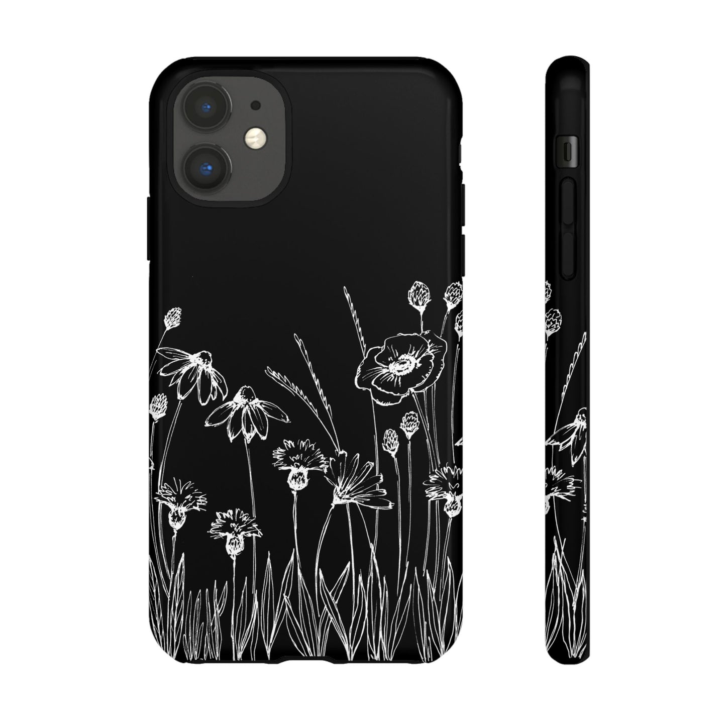 Doodle Flower Phone Case Black