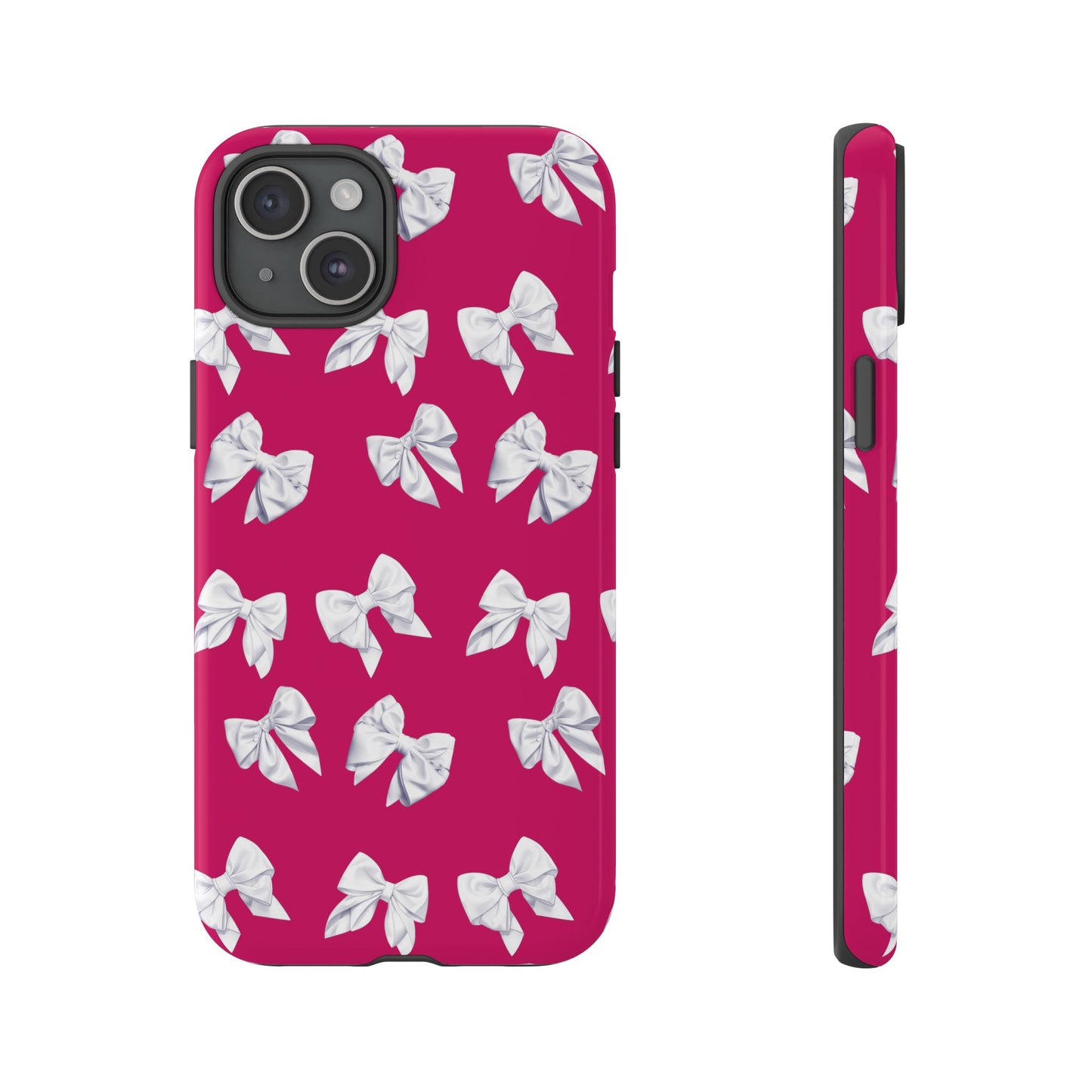 Bow Phone Case White on Hot Pink