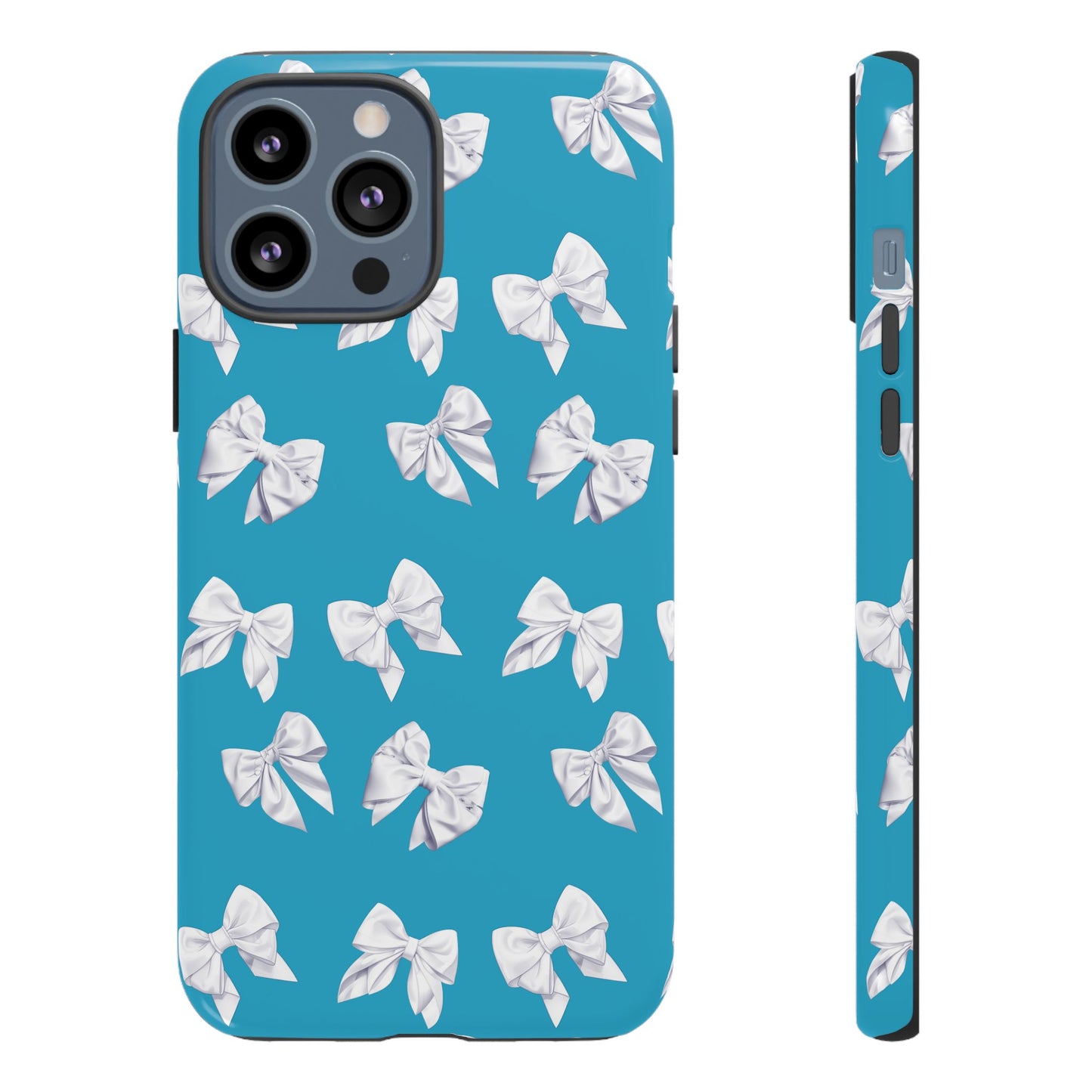 Bow Phone Case White on Turquoise