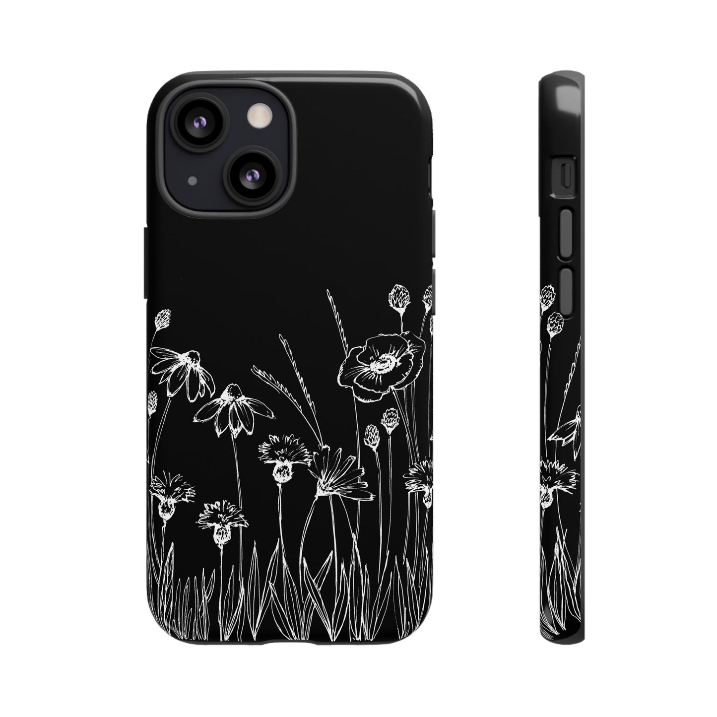 Doodle Flower Phone Case Black