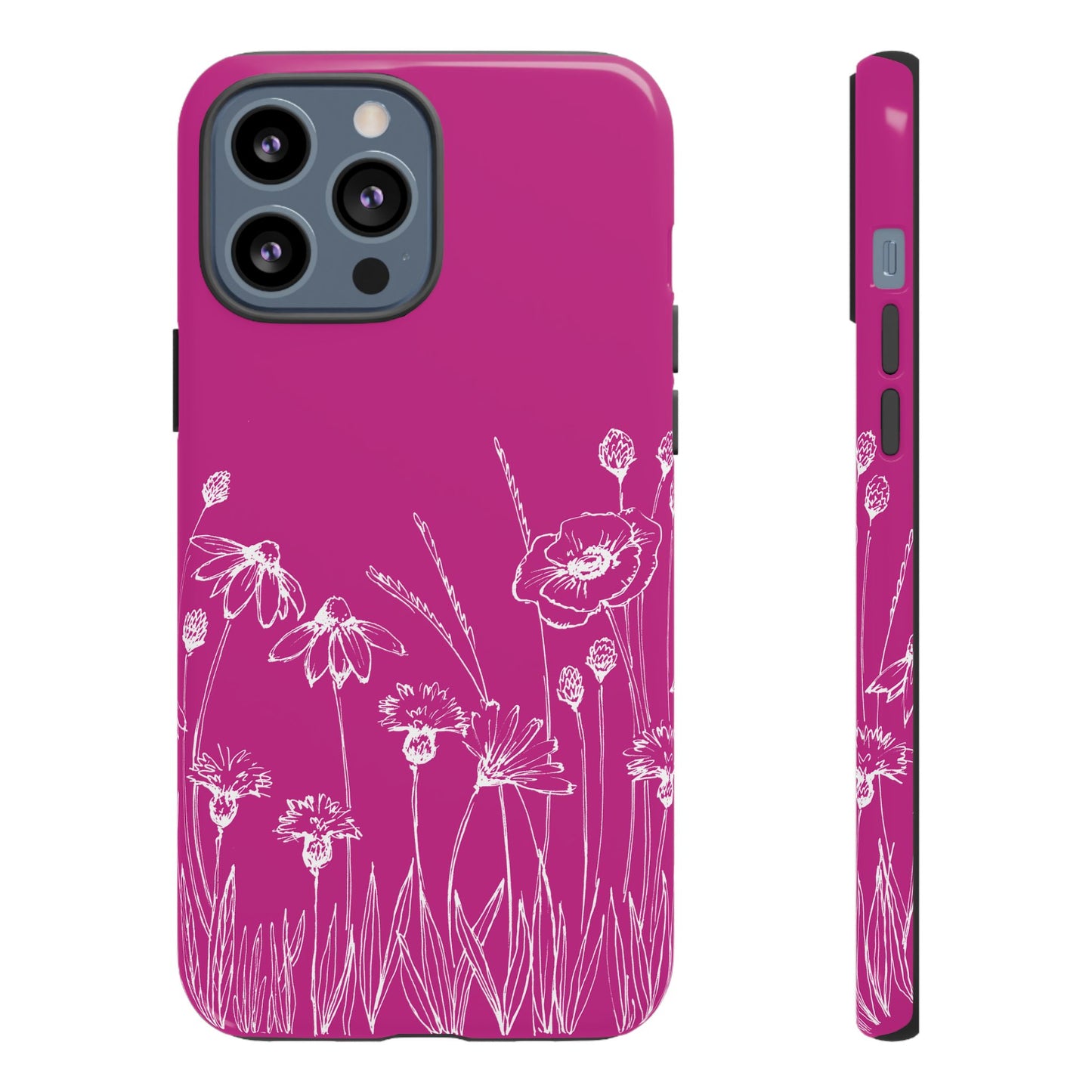 Doodle Flower Phone Case Hot Pink