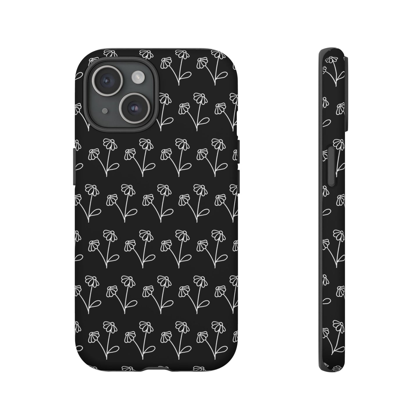 Doodle Flowers Phone Case Black