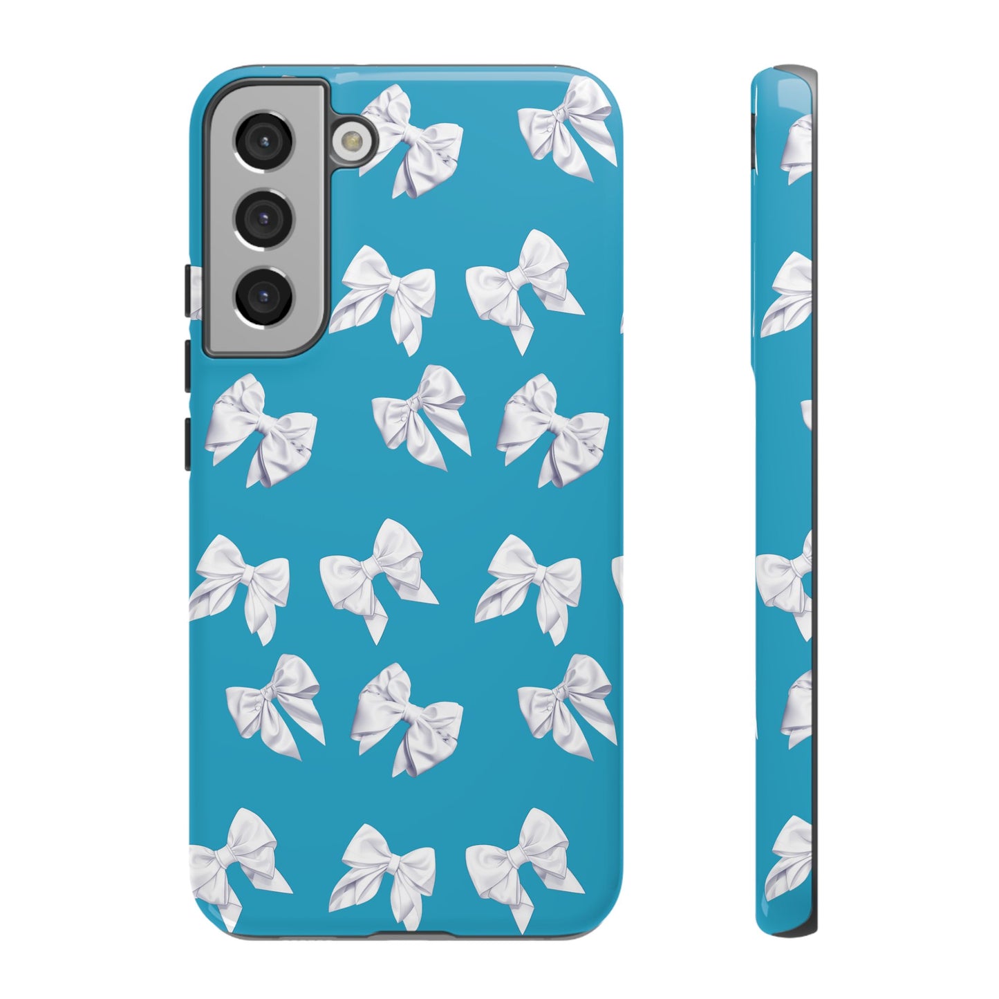 Bow Phone Case White on Turquoise