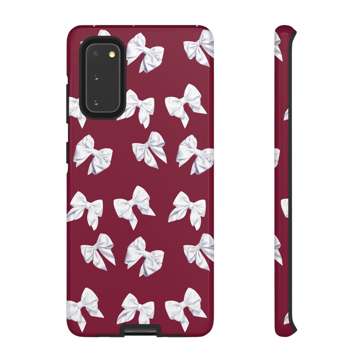 Bow Phone Case White on Burgundy