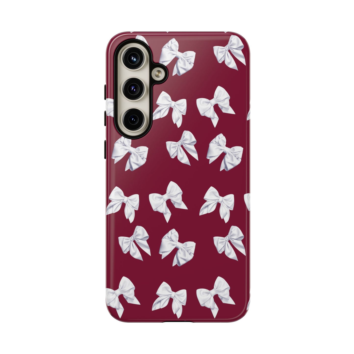 Bow Phone Case White on Burgundy