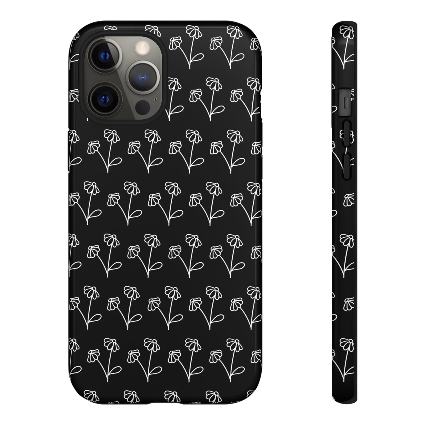 Doodle Flowers Phone Case Black