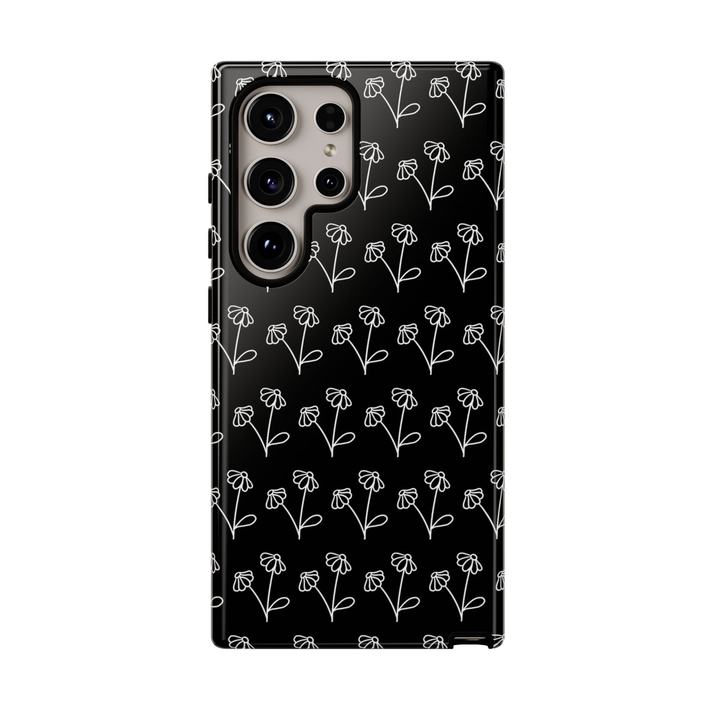 Doodle Flowers Phone Case Black