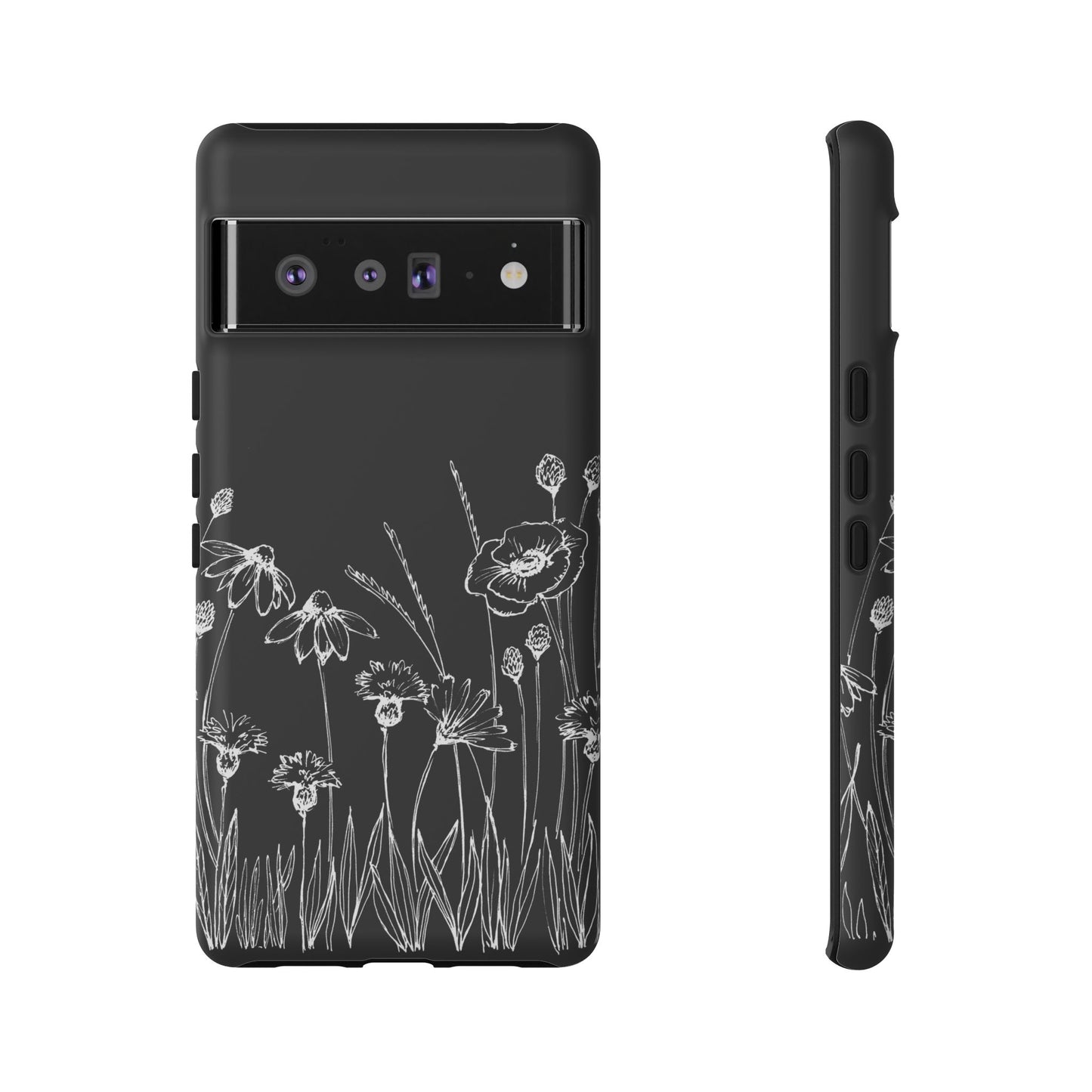 Doodle Flower Phone Case Black