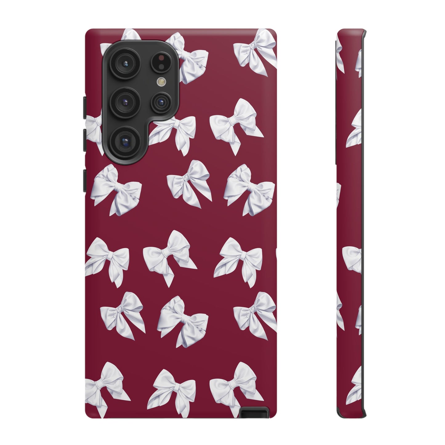 Bow Phone Case White on Burgundy