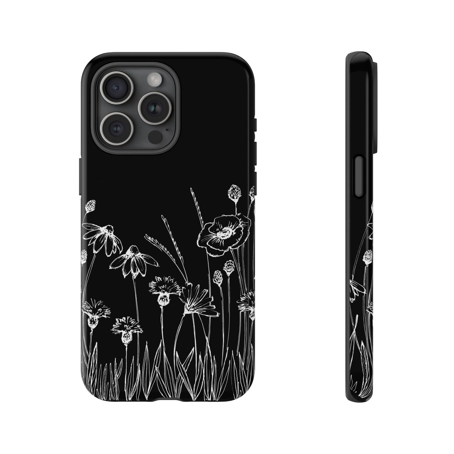 Doodle Flower Phone Case Black