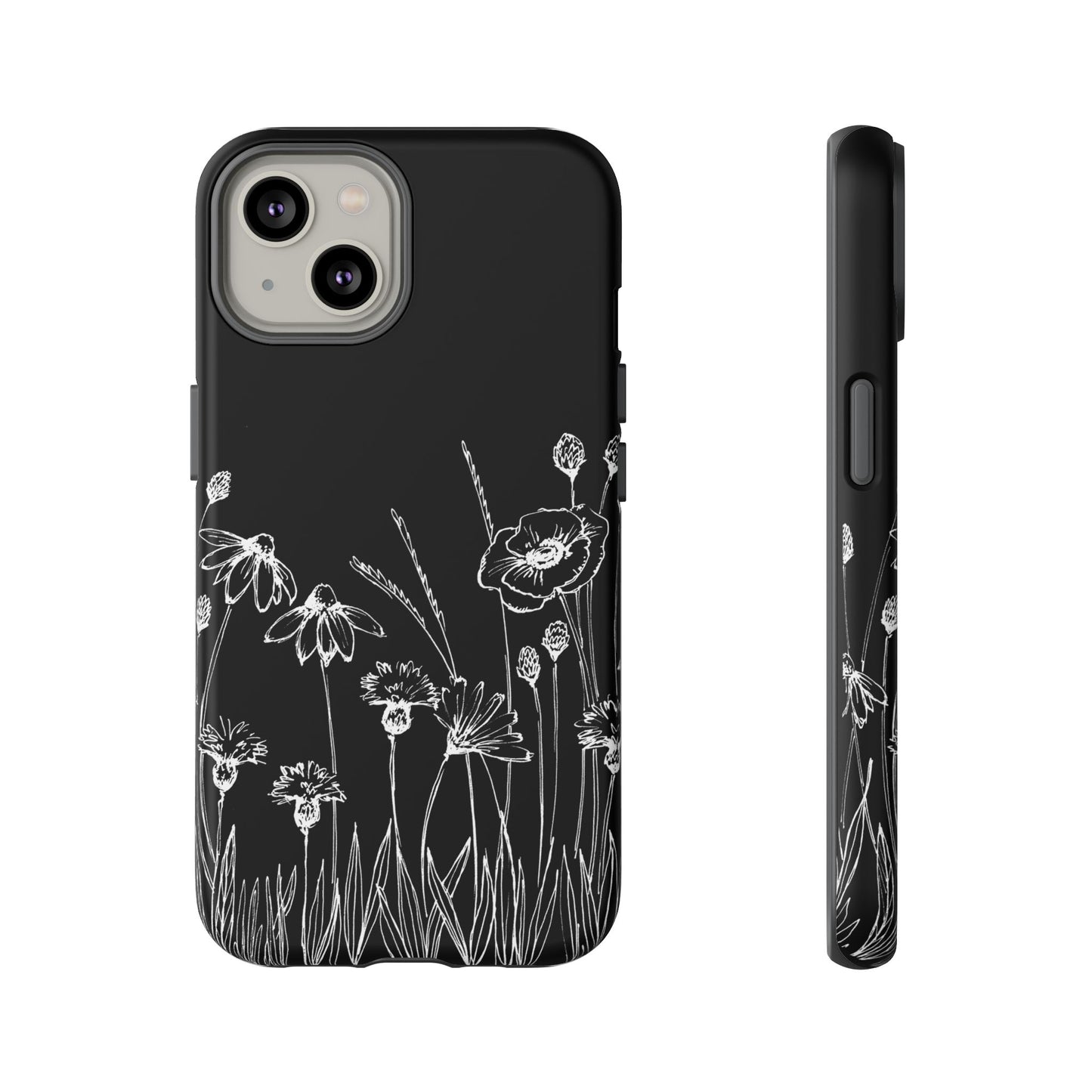 Doodle Flower Phone Case Black