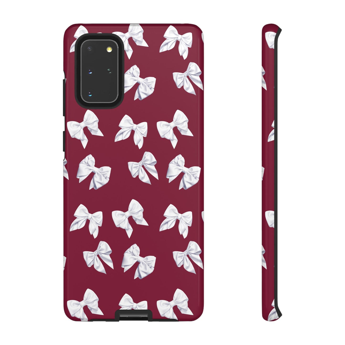 Bow Phone Case White on Burgundy