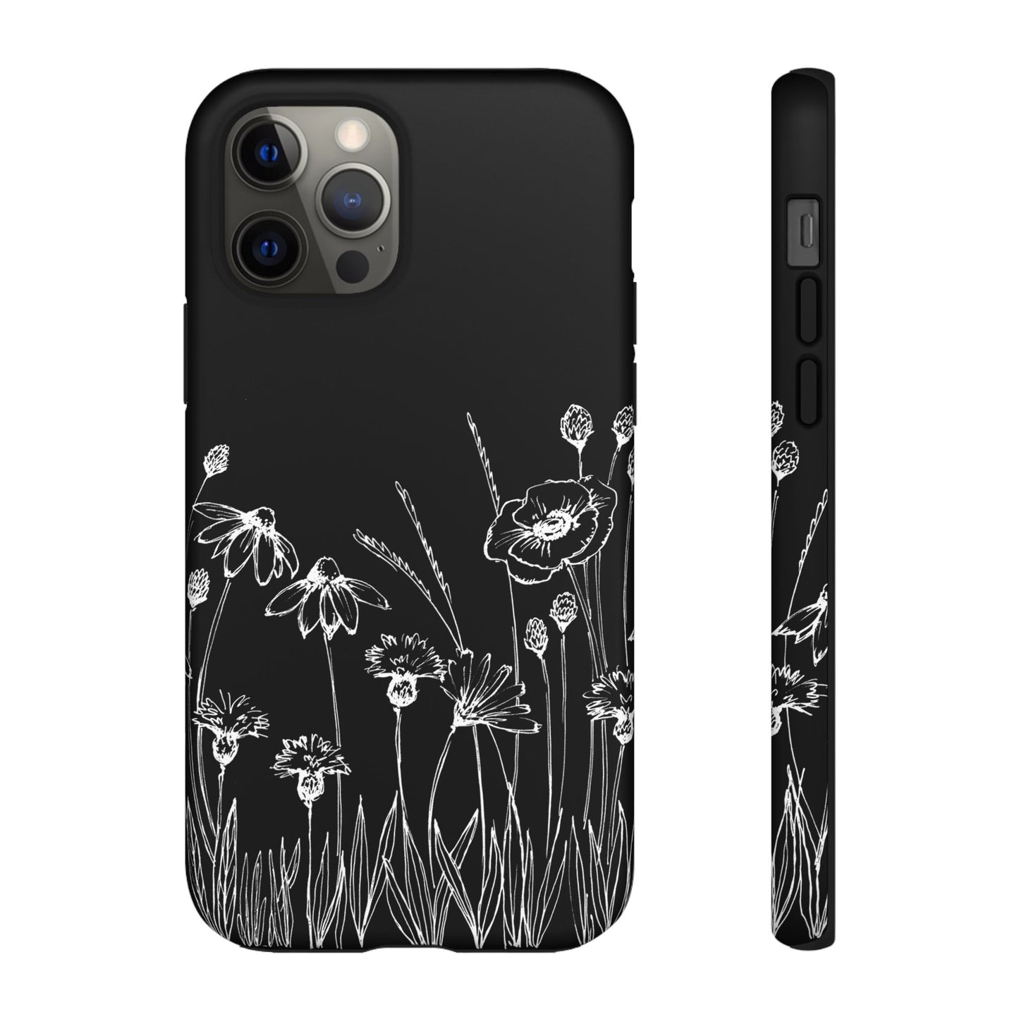 Doodle Flower Phone Case Black