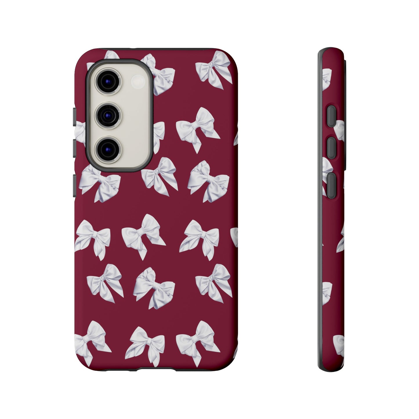 Bow Phone Case White on Burgundy