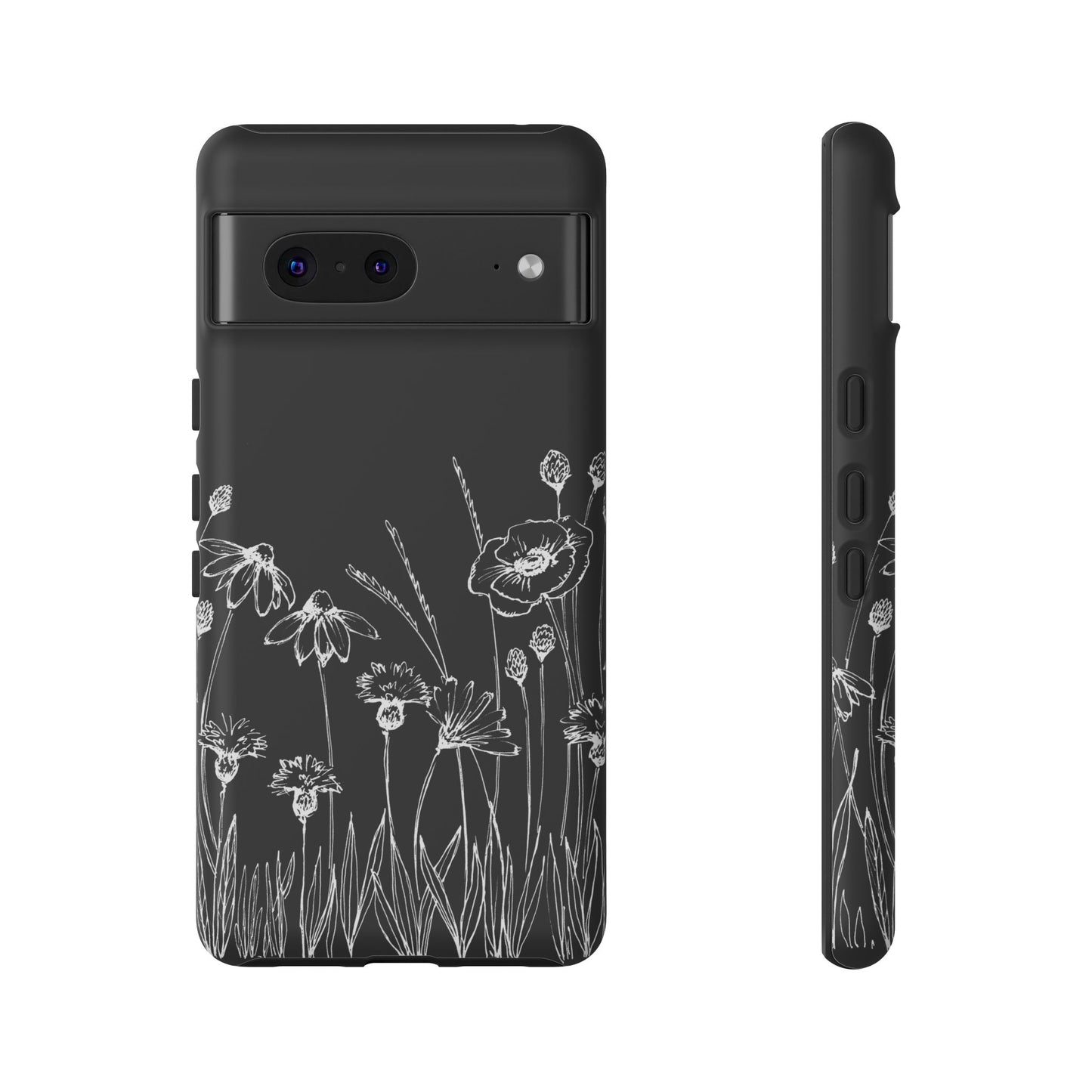 Doodle Flower Phone Case Black