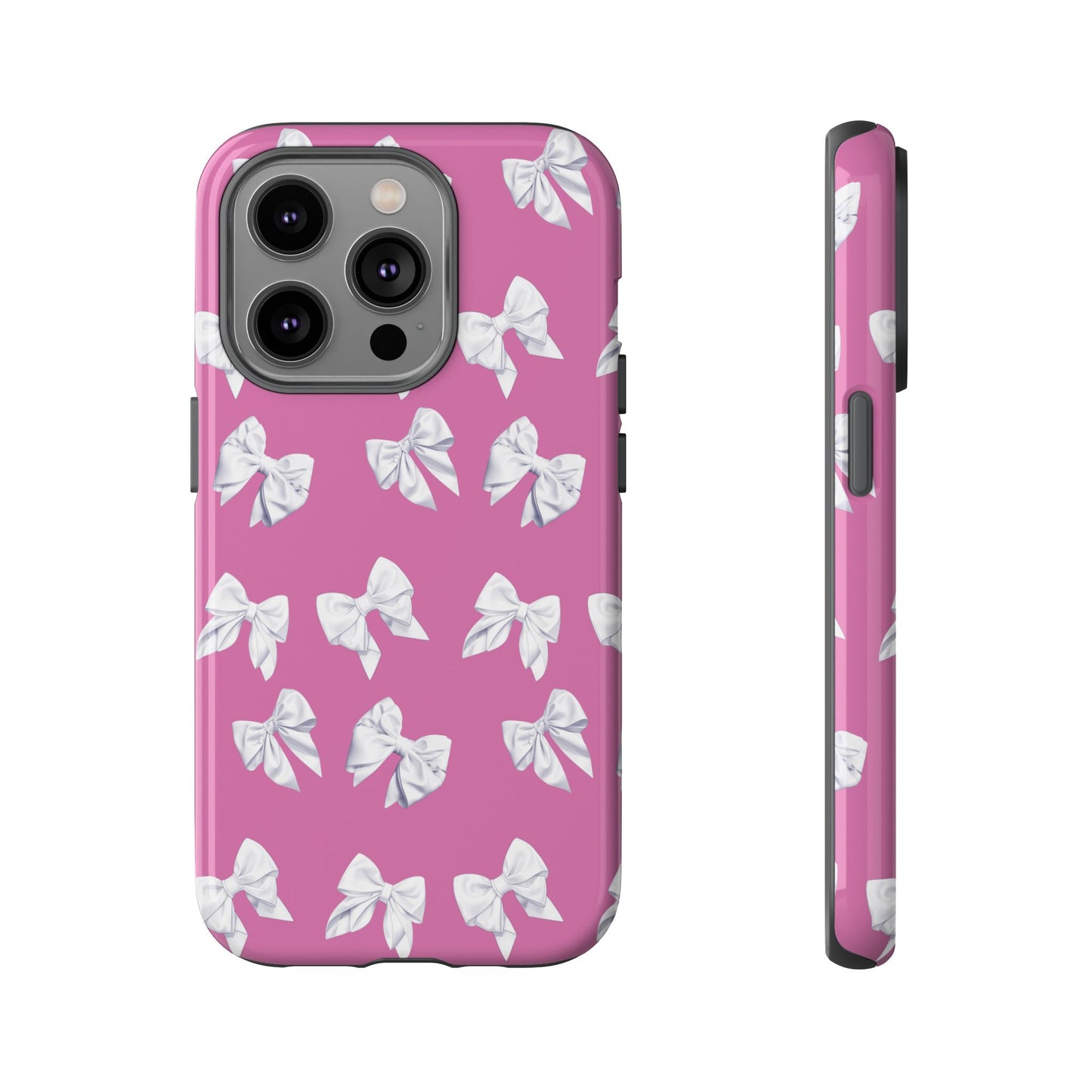 Bow Phone Case White on Pink