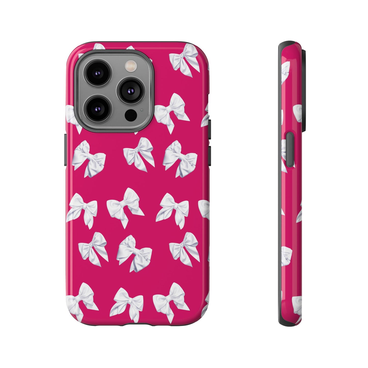 Bow Phone Case White on Hot Pink