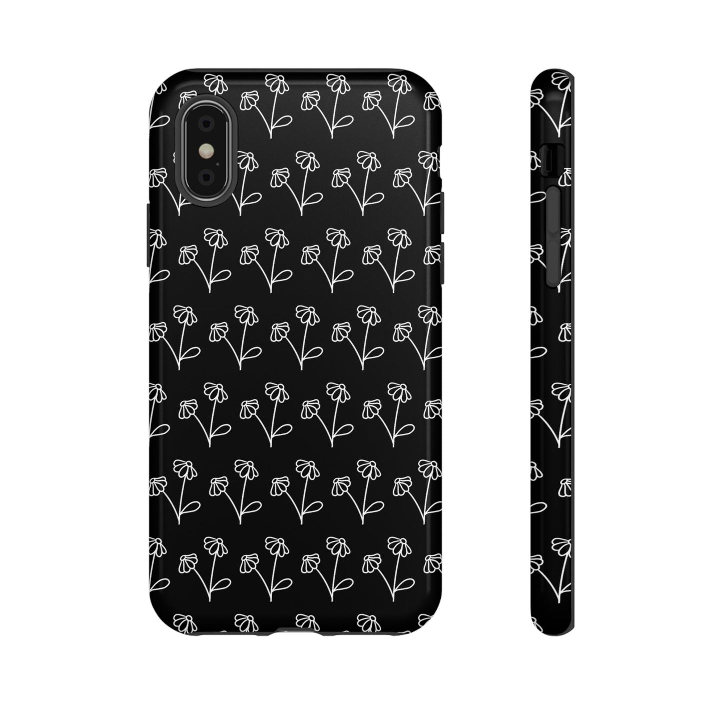 Doodle Flowers Phone Case Black