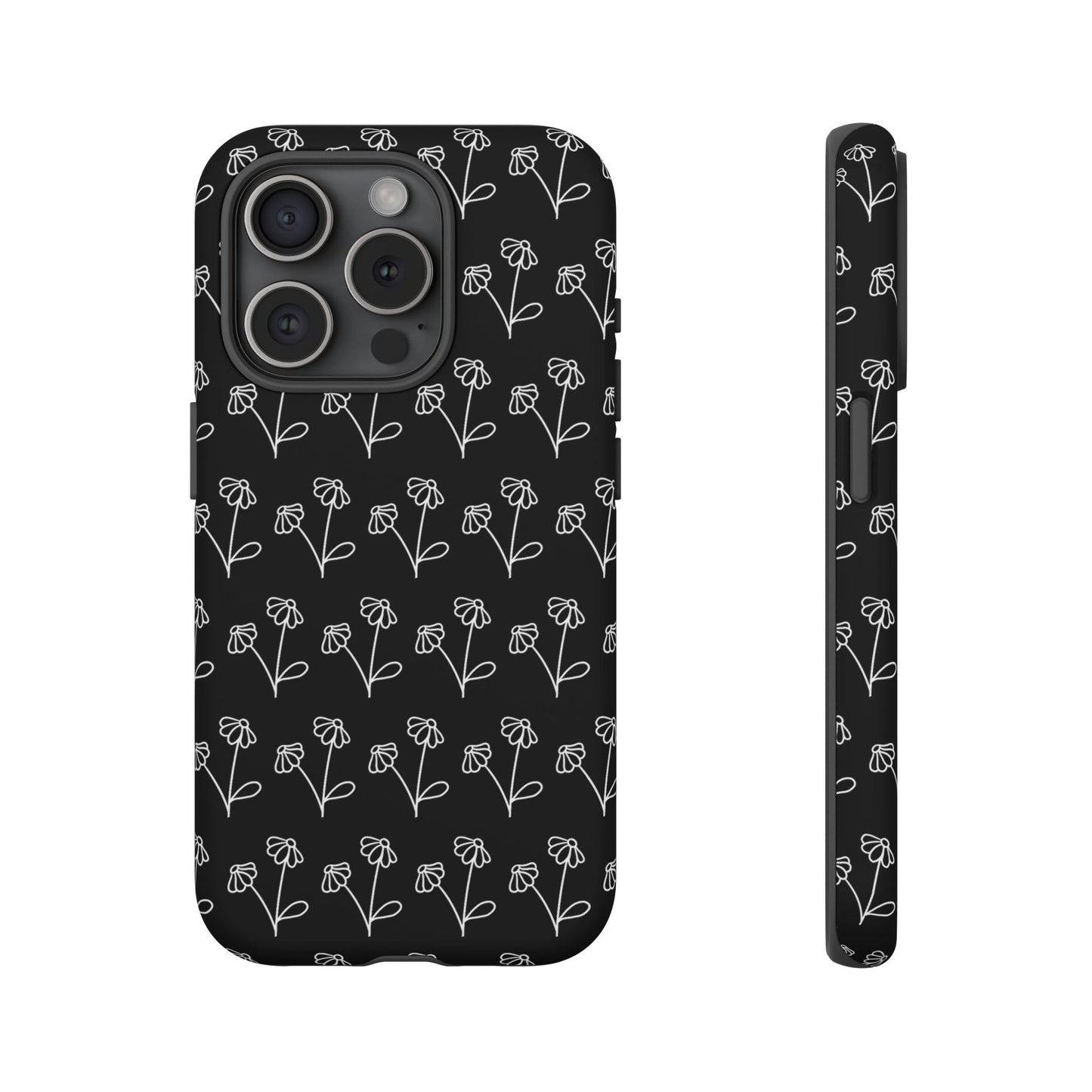 Doodle Flowers Phone Case Black