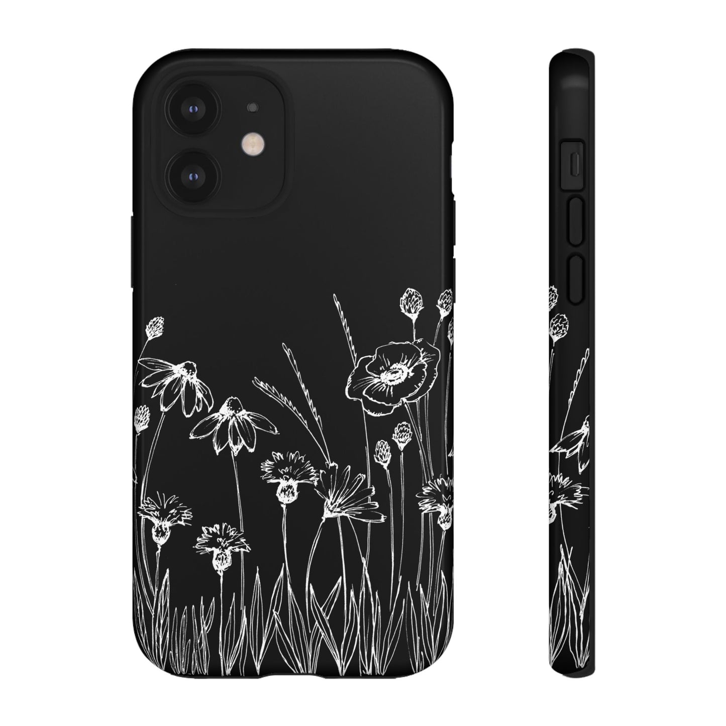 Doodle Flower Phone Case Black