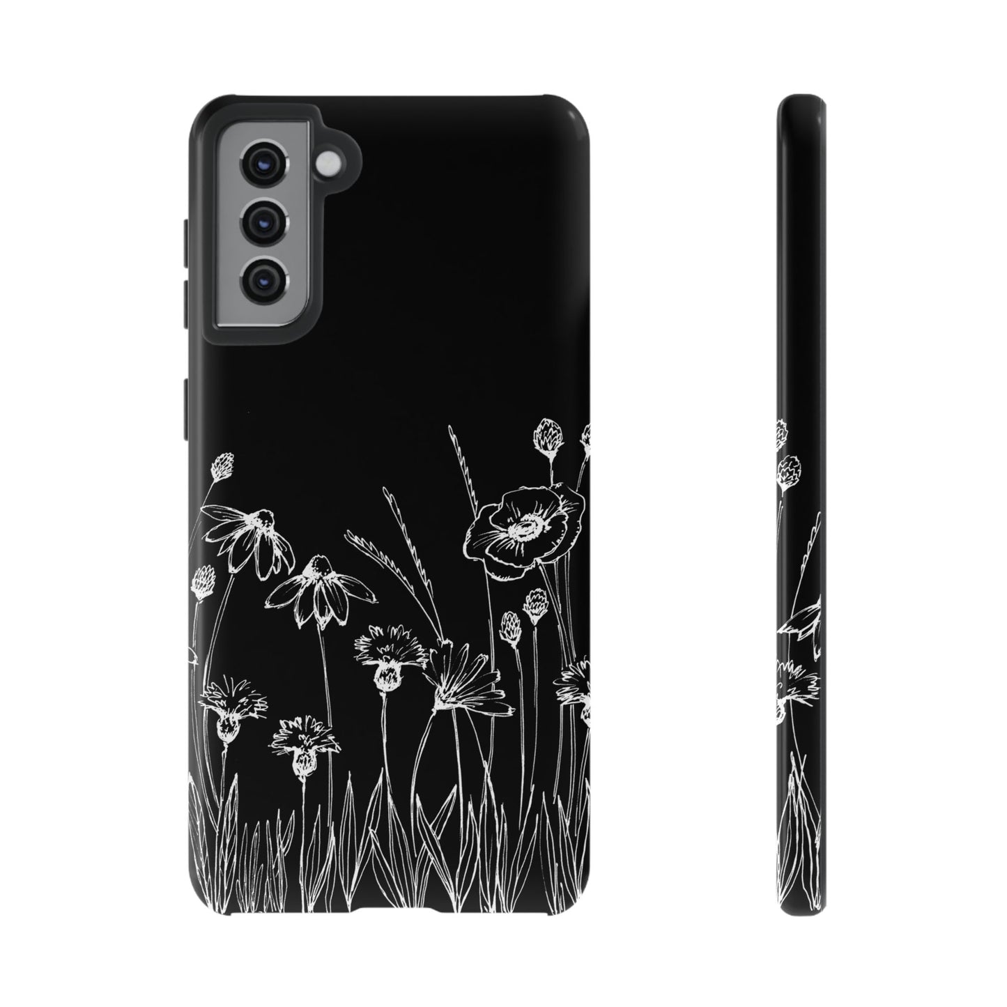 Doodle Flower Phone Case Black