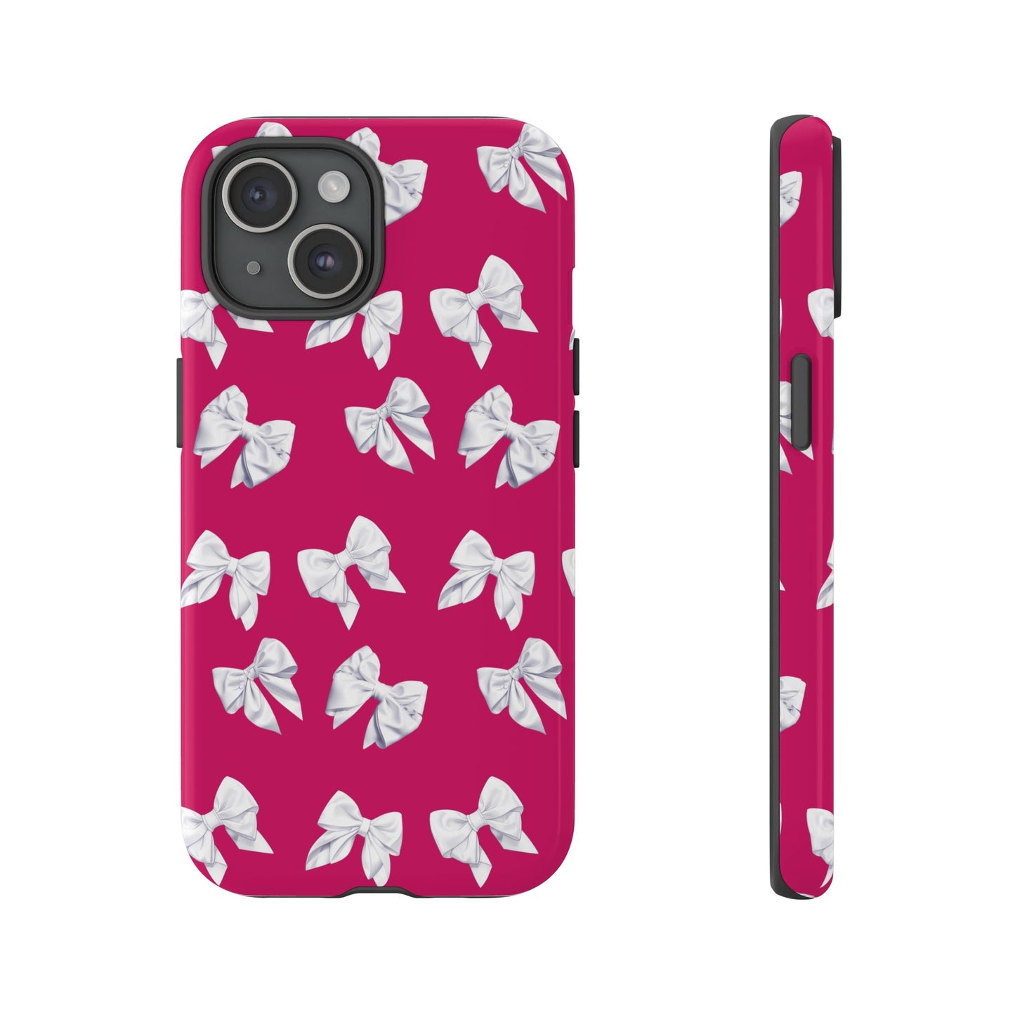 Bow Phone Case White on Hot Pink