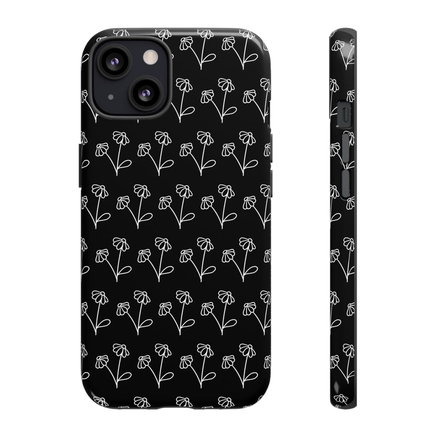 Doodle Flowers Phone Case Black