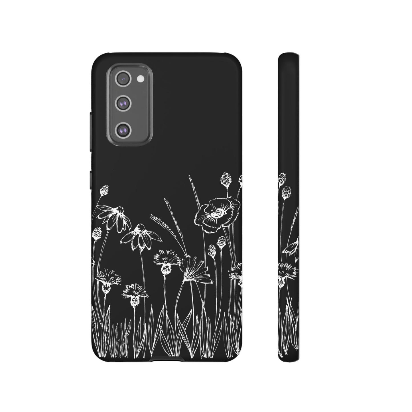 Doodle Flower Phone Case Black