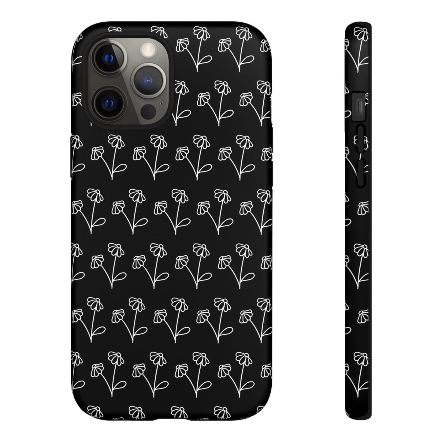 Doodle Flowers Phone Case Black