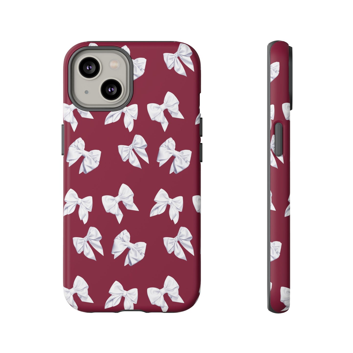 Bow Phone Case White on Burgundy