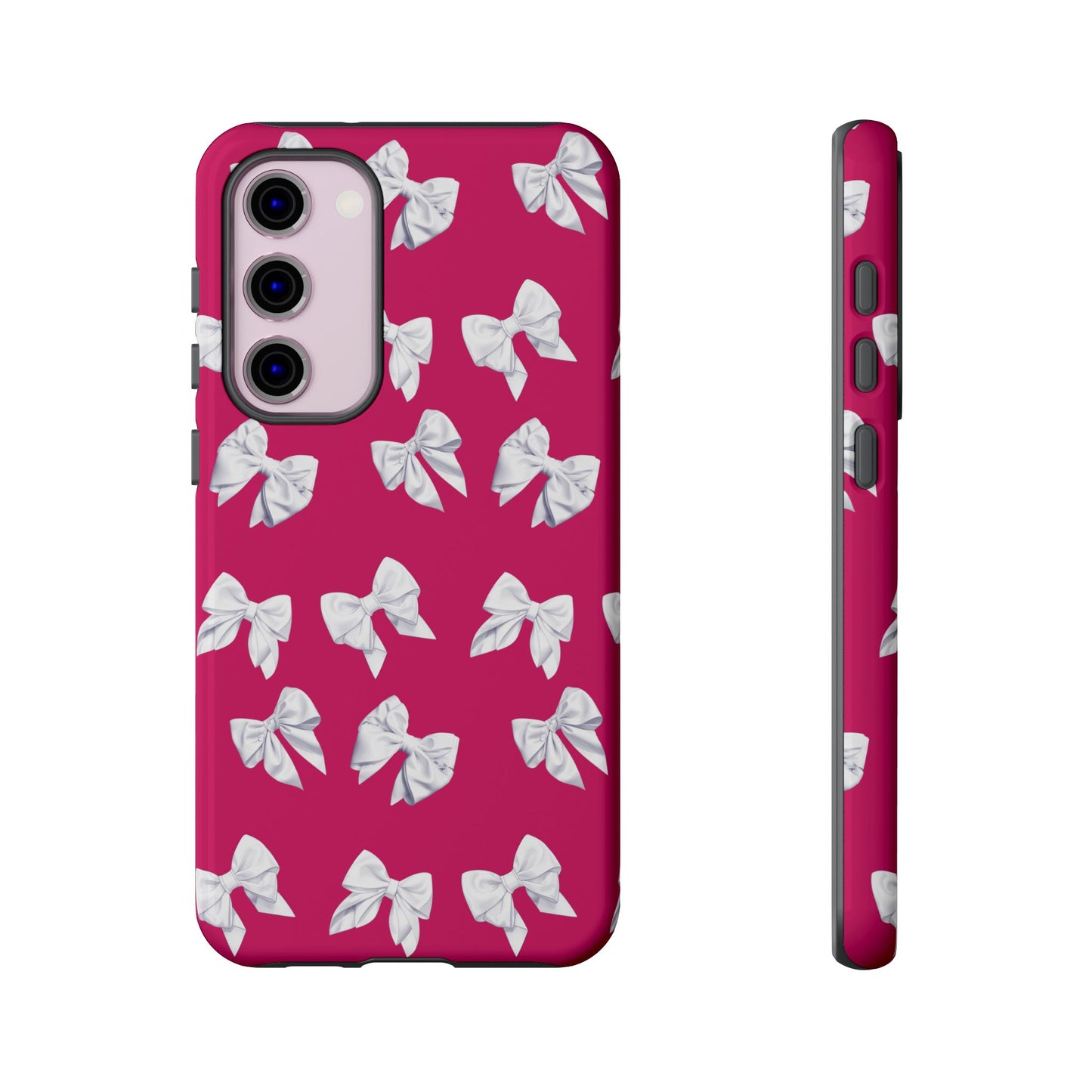 Bow Phone Case White on Hot Pink