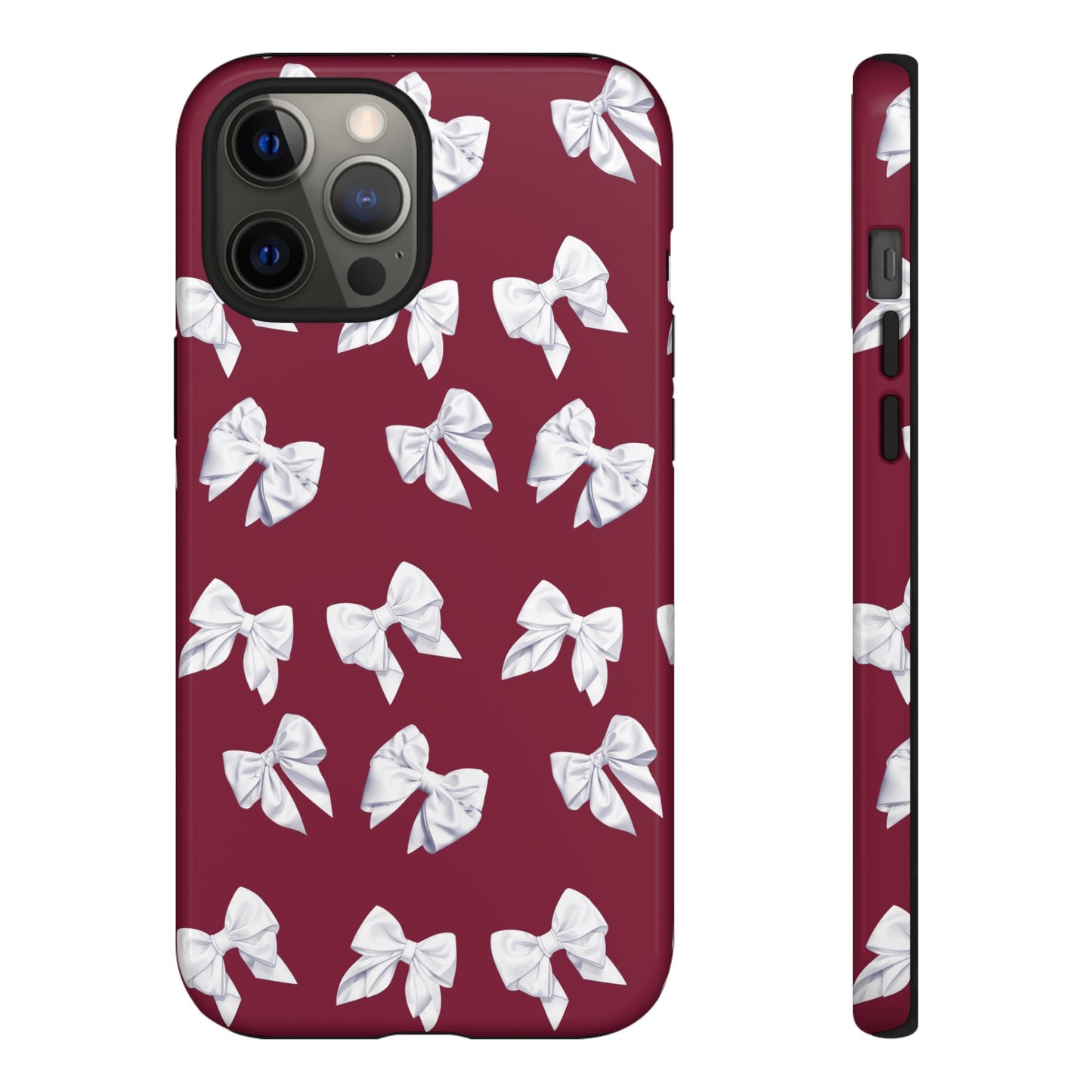 Bow Phone Case White on Burgundy